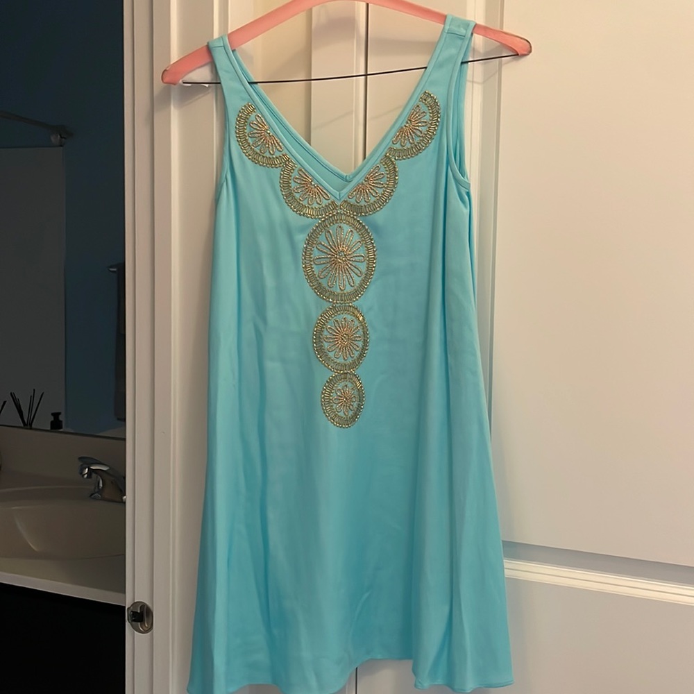 Lilly Pulitzer embellished Gold light blue dress